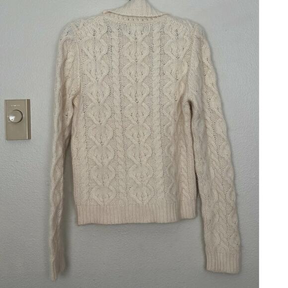 Vintage Medium Angora Lambswool Fisherman Sweater Turtleneck Cable Knit Chunky - Picture 3 of 10